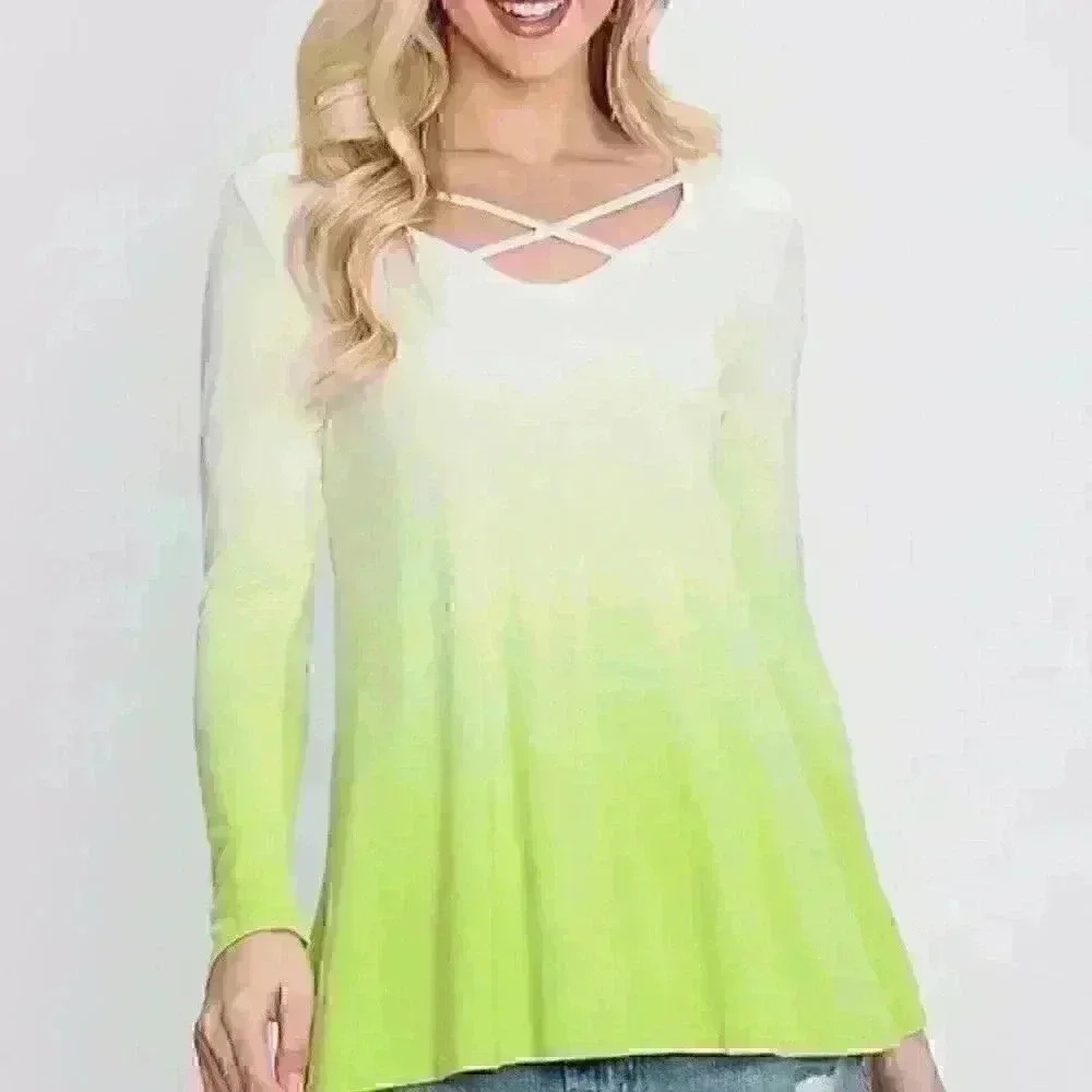 Lime Ombre Crisscross Neck Top